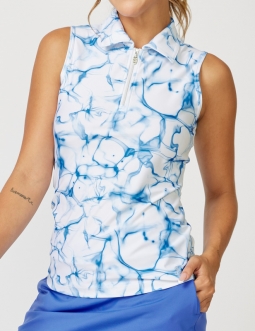 Sofibella Ladies Sleeveless Print Golf Shirts - UV FEATHER (Aqua)