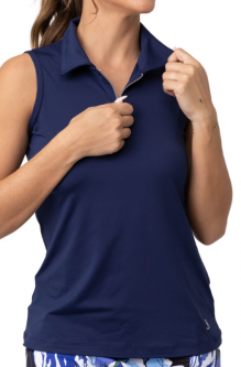 Sofibella Ladies Sleeveless Print Golf Shirts - UV FEATHER (Navy)