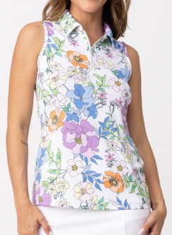 Sofibella Ladies Sleeveless Print Golf Shirts - UV FEATHER (Splendid)