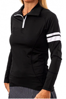 Scratch Seventy (70) Ladies Lindsay Long Sleeve Golf Shirts - LA BELLE VIE (Black/White Stripes)