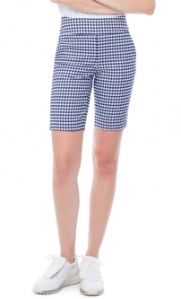 Swing Control Ladies 10" Pull On Print Golf Shorts - Blue/White Gingham