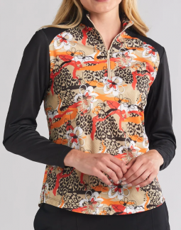 Bermuda Sands Ladies Rue Long Sleeve Print Golf Sun Shirts - Carmine
