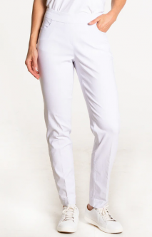 SlimSation Ladies Narrow 31" Inseam Pull On Golf Pants - White