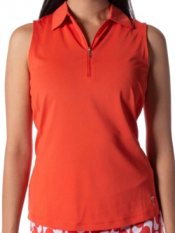 Golftini Ladies & Plus Size Sleeveless Zip Tech Golf Polo Shirts - Orange