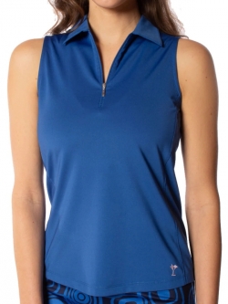 Golftini Ladies & Plus Size Sleeveless Zip Tech Golf Polo Shirts - Royal Blue
