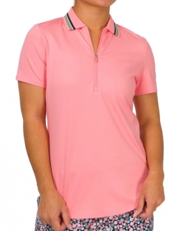 JoFit Ladies & Plus Size S/S Golf Polo Shirts w/ Rib Collar - Tropical Sunrise (Flamingo Pink)