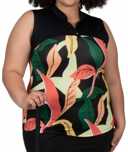 Nancy Lopez Ladies & Plus Size Bahama Sleeveless Print Golf Shirts - CARIBBEAN (Black Multi)
