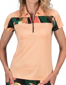Nancy Lopez Ladies & Plus Size Breeze S/S Print Golf Polo Shirts - CARIBBEAN (Sherbet Multi)