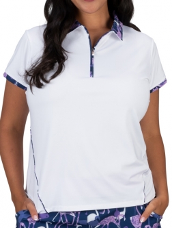 Nancy Lopez Ladies & Plus Size Folly Short Sleeve Golf Polo Shirts - CARIBBEAN (White Multi)