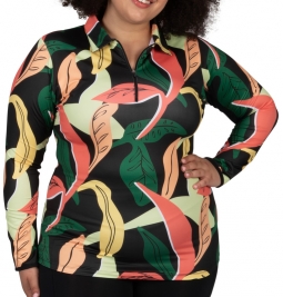 Nancy Lopez Ladies & Plus Size Balance Long Sleeve Print Golf Polo Shirts - CARIBBEAN (Black Multi)