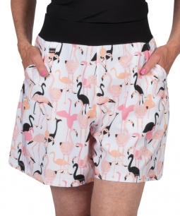 Nancy Lopez Ladies & Plus Size Flamingo Pull On Golf Romper Shorts - CARIBBEAN (White/Black Multi)