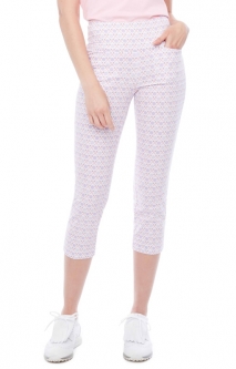 Swing Control Ladies 24" GAME Pull On Print Golf Cropped Pants - Game Pink Mist