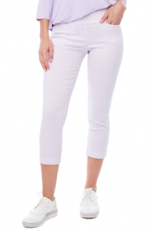 Swing Control Ladies 24" LILAC STRIPE Pull On Golf Cropped Pants - White/Lilac Stripe