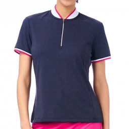 SALE Nivo Ladies Adrianna Short Sleeve Mock Golf Shirts - Navy Blue