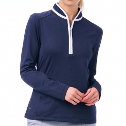 SPECIAL Nivo Ladies Marissa Long Sleeve Mock Golf Shirts - Navy Blue