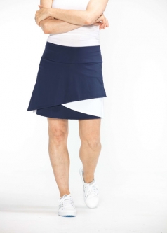 Kinona Ladies & Plus Size Wrap It Up Pull On Golf Skorts - Kekaha/Hanapepe (Navy Blue/White)