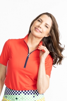 Kinona Ladies Keep It Covered Short Sleeve Golf Shirts - Tomato Red