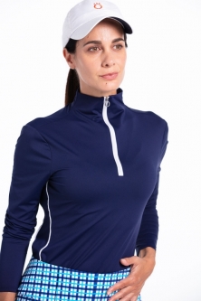 Kinona Ladies & Plus Size Keep It Covered Long Sleeve Golf Shirts - Kekaha/Hanapepe (Navy Blue)