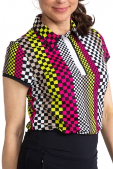 Kinona Ladies & Plus Size Up and In Short Sleeve Golf Shirts - Checks Mix
