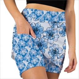 Skort Obsession Ladies Opium Floral Print Pull On Print Golf Skorts – Blue/White