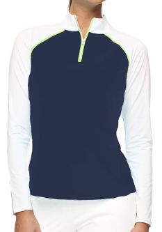Belyn Key Ladies LaJolla Raglan Long Sleeve Golf Shirts - EMPIRE STATE (Chalk/Ink/Neon Green)