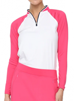SPECIAL Belyn Key Ladies Sabrina Long Sleeve Zip Golf Shirts - NOTTING HILL (Chalk/Melon/Ink)