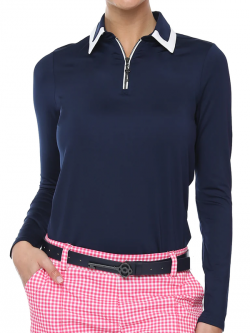 Belyn Key Ladies & Plus Size Birdie Long Sleeve Golf Polo Shirts - ESSENTIALS (Ink)