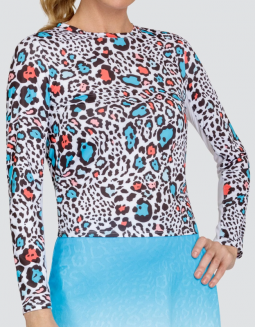 SPECIAL Tail Ladies Nyko Long Sleeve Print Tennis/Golf Sun Shirts - FUN IN THE SUN (Beach Leopard)