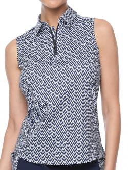 Belyn Key Ladies Keystone Sleeveless Zip Golf Polo Shirts - EMPIRE STATE (Skyline Print)