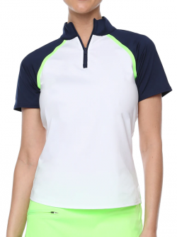 Belyn Key Ladies LaJolla Raglan Cap Sleeve Golf Shirts - EMPIRE STATE (Ink/Chalk/Neon Green)