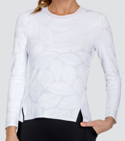 Tail Ladies Cosima Long Sleeve Tennis/Golf Shirts - WHITES (Fading Leaves Chalk)