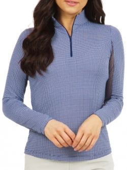 Ibkul Ladies Mini Check Long Sleeve Mock Neck Golf Shirts - Assorted Colors