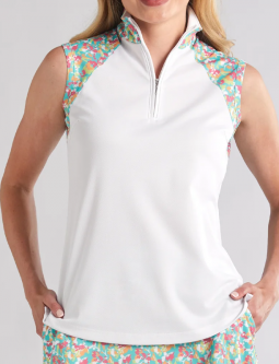 SALE Bermuda Sands Women's Plus Size Darla Sleeveless Golf Shirts - White