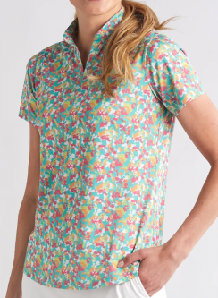 SALE Bermuda Sands Ladies Monica Short Sleeve Print Golf Shirts - Aquamarine
