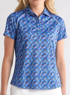 SALE Bermuda Sands Ladies Mika Short Sleeve Print Golf Polo Shirts - Royal Blue