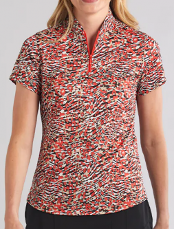 SALE Bermuda Sands Ladies Dream Short Sleeve Print Golf Shirts - Carmine