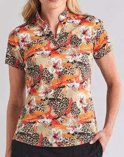 SALE Bermuda Sands Ladies Sol Short Sleeve Print Golf Shirts - Carmine