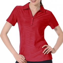 Monterey Club Ladies & Plus Size Solid Texture Short Sleeve Golf Polo Shirts - Cardinal Red & White