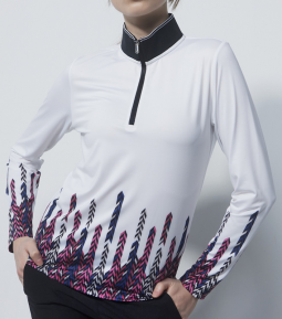 Daily Sports Ladies & Plus Size BASTIA Long Sleeve Half Neck Golf Shirts - White Herringbone