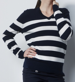 Daily Sports Ladies & Plus Size FERARRA Long Sleeve Stripe Golf Pullovers - Navy