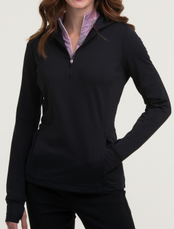 SPECIAL EP New York (EPNY) Ladies Long Sleeve Hooded Zip Golf Pullovers - ON THE DOT (Black)