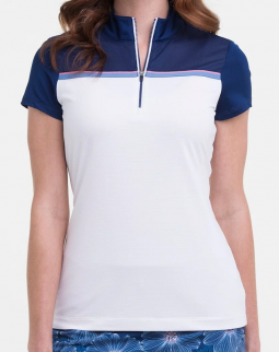 EP New York (EPNY) Ladies Cap Sleeve Zip Golf Shirts - NATURAL INSTINCTS (White Multi)