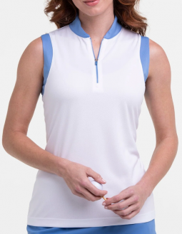 EP New York (EPNY) Ladies & Plus Size Sleeveless Zip Golf Shirts - NATURAL INSTINCTS (White Multi)