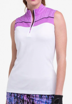 EP New York (EPNY) Ladies & Plus Size Sleeveless Mock Golf Shirts - SPECIAL EFFECTS (White Multi)