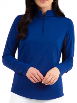 SPECIAL Ibkul Ladies Solid Long Sleeve Mock Neck Golf Shirts - Navy
