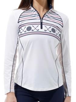 SanSoleil Ladies SunGlow Long Sleeve Zip Mock with Piping Golf Sun Shirts - Chip Shot