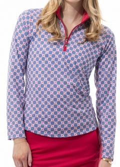 SanSoleil Ladies SolCool Print Long Sleeve Zip Mock Golf Sun Shirts - Seeing Spots Ink
