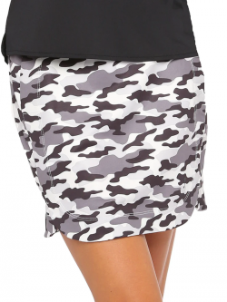 SPECIAL Belyn Key Ladies Panel Pull On Print Golf Skorts - WILD ORCHID (Grey Scale Camo)