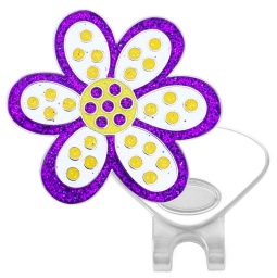 Navika Glitzy Ball Marker with Hat Clip - Violet Flower