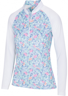 GN Ladies Solar XP Paisley Print Long Sleeve ¼-Zip Golf Shirts - ESSENTIALS (White)